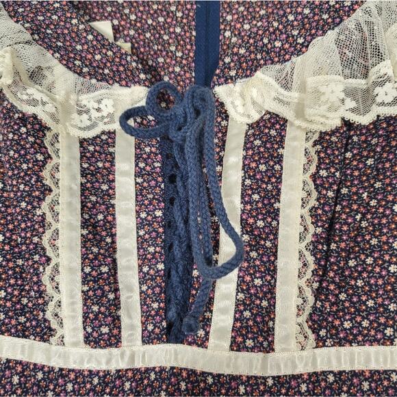 Gunne Sax Rare Prairie Boho Purple Floral Calico Dress Sz 5 vintage gold label - Picture 10 of 14